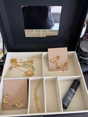 Awe inspired Gold multiple necklace and earrings full set dragon fly pendant